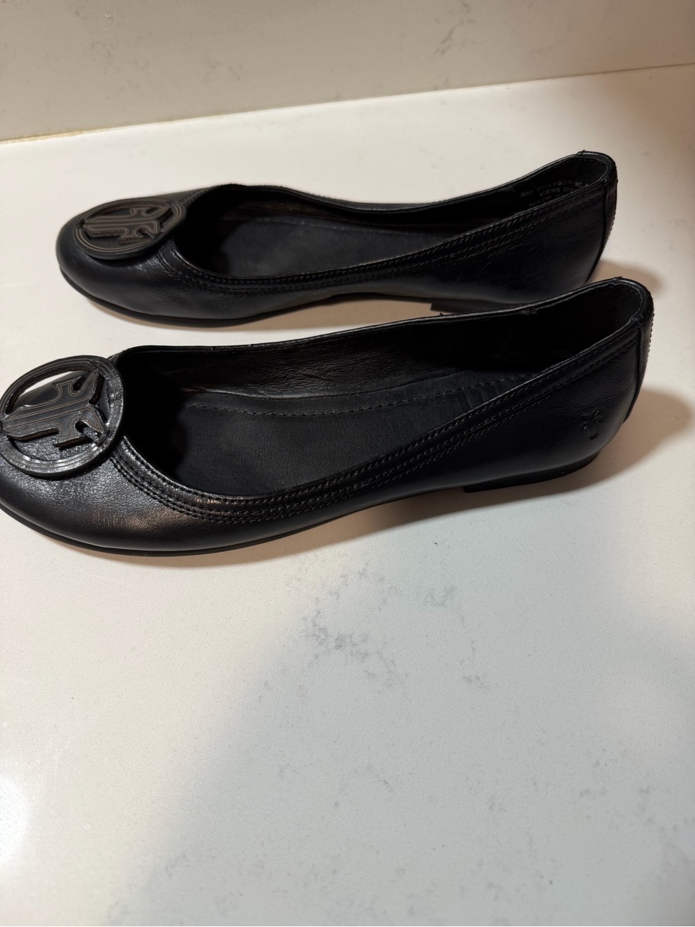 Frye Black Leather Logo Round-Toe Ballet Flats - Picture 5 of 7